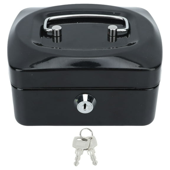 Small Cash Box with Key Lock, Portable High Safety Metal Money Box with Money Tray for Home Business Black