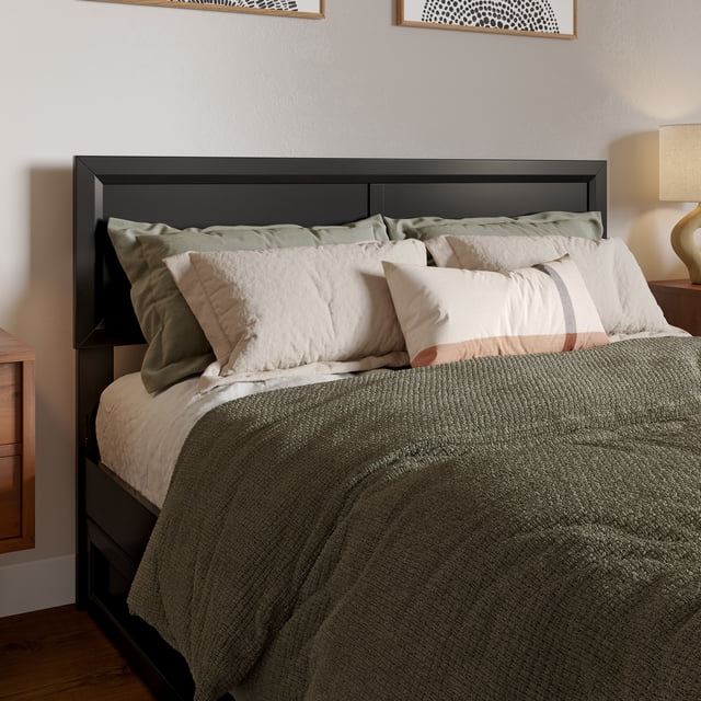 Tête de Lit Complète en Bois Massif Sophia, Noire