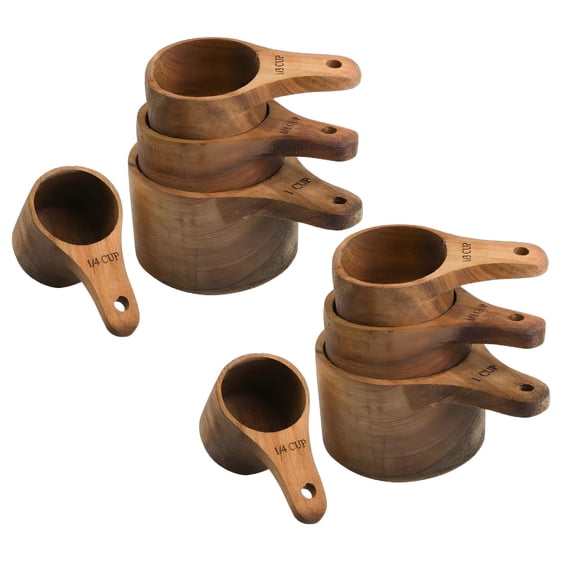 2Pack Wooden Measuring Cups And Spoons Set Solid Wood Engraved Measurements For Baking & Cooking Ideal For Chefs & Home Cooks Tableware Home Decor