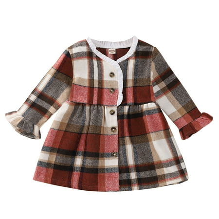 

LBECLEY Dress 4T Girl Fashion Toddler Girls Child Buttons Long Sleeve Grid Prints Dresses Princess Dress Dress Up for Girls Size 8 A 86