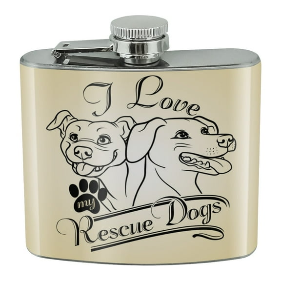 I Love My Rescue Dogs Stainless Steel 5oz Hip Drink Kidney Flask