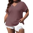 thumbnail image 3 of Plus Size Summer Short Sleeve Women V Neck Solid Casual Tee Shirt, 3 of 5