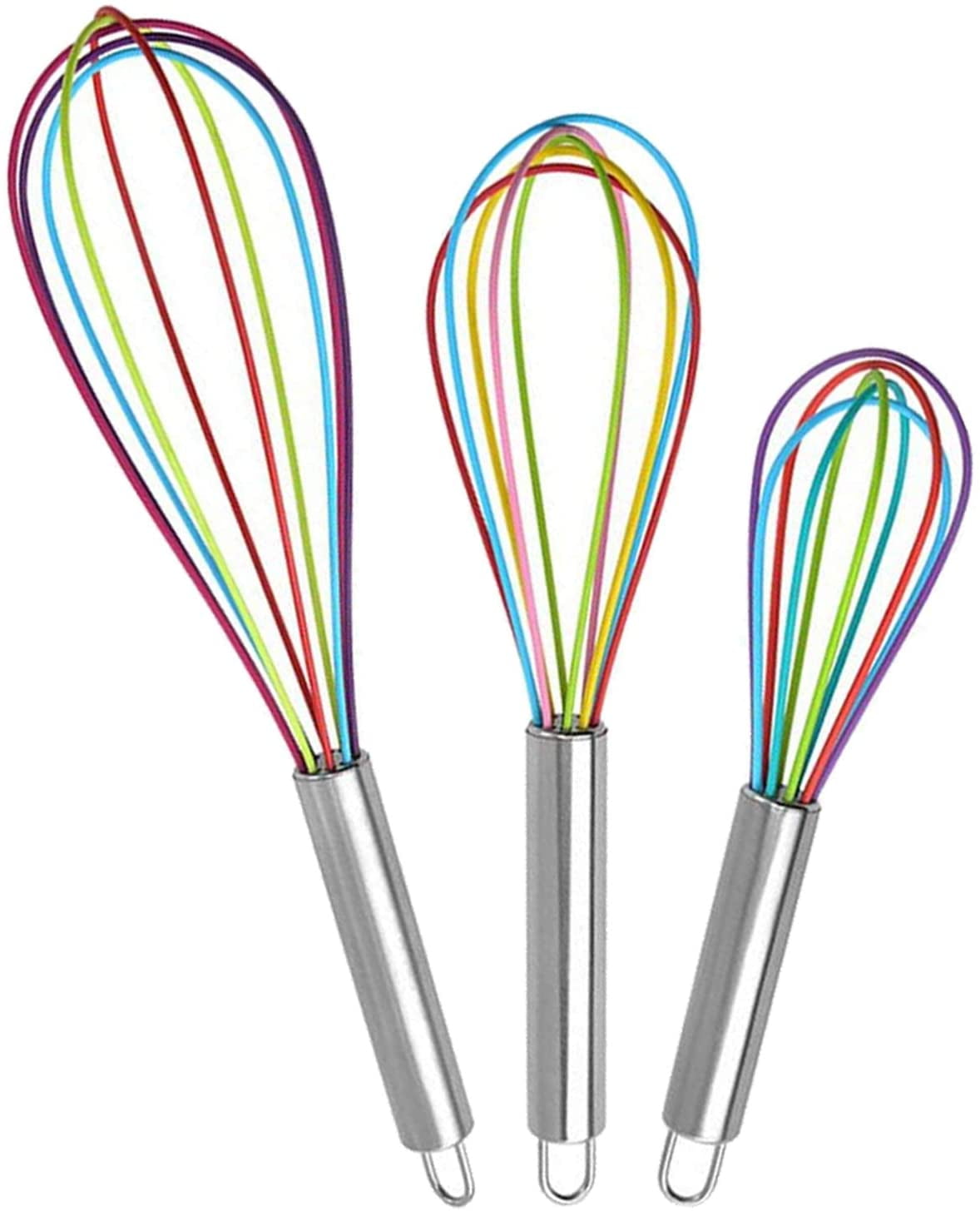 Whisk Silicone, 3 Piece Kitchen Whisk with Stainless Handle Whisk Small