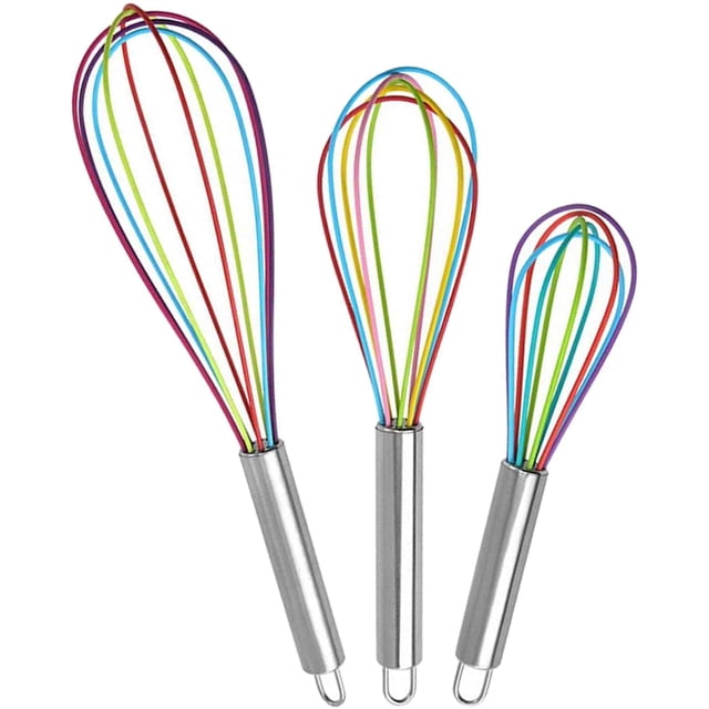 Whisk Silicone, 3 Piece Kitchen Whisk With Stainless Handle Whisk Small Whisk Set For Mixing, Whisking, Whipping, Frothing And Stirring