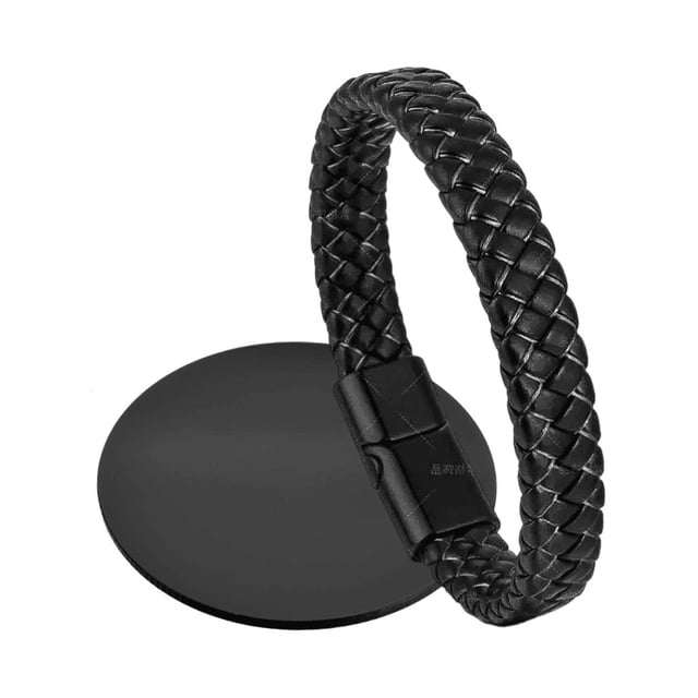 Pulsera Piel Genuina Acero Inoxidable Masculino Negro Trenzada Hebilla Magnética Cuero Hombre