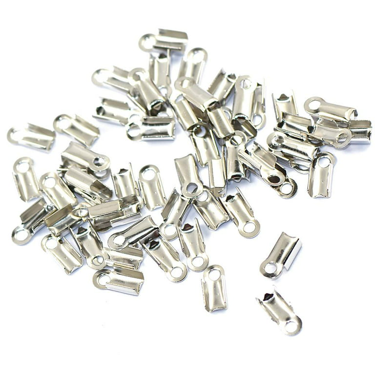100pcs Stainless Over Cord Ends Fold Ends Leather Ribbon Ending