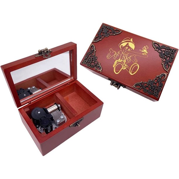 Youtang Jewelry Music Box with Mirror Laser Engraved Wood Musical Box