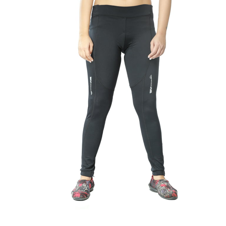 women's 3d gel padded elite design winter thermal cycling tights long pants  (black, medium) 