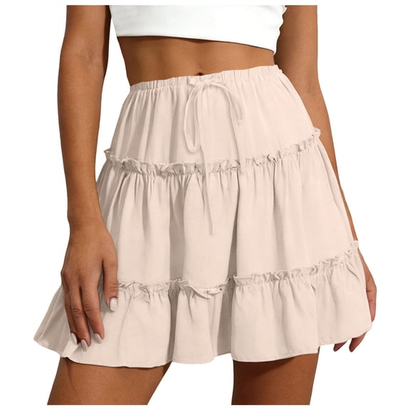 felwors Ruffled Mini Skirt – Women’s Layered Tiered Skater Skirt (Beige, S)
