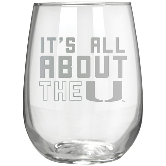 Miami Hurricanes Etched 17oz. Rally Cry Stemless Wine Glass