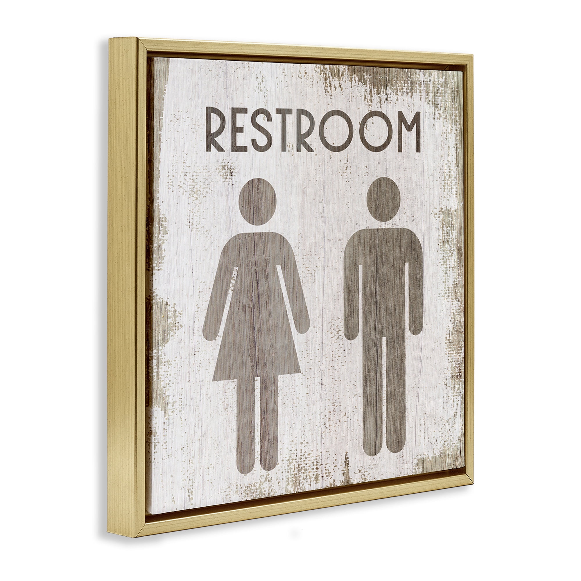 Stupell Industries Vintage Restroom People Silhouettes Typography Painting Gold Floater Framed Canvas Art Print Wall Art, 18 x 18