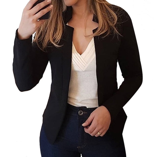 Sonducket Poliéster Mujer Traje Abrigo Liso Transpirable Manga larga Reemplazo Lavable Verano Oficina Dama Chaqueta Chaqueta Top Prendas para la parte del cuerpo L