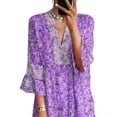 thumbnail image 3 of DYMADE Women Plus Size V-neck Printed 3/4 Flare Sleeve Loose Dress, 3 of 4