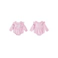 thumbnail image 2 of Miaouyo Infant Baby Girls Fall Romper 0 3 6 9 12 18 Months Plaid Print Bow Embroidery Long Sleeve Ruffled Round Neck Jumpsuit, 2 of 9