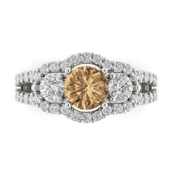 Three-Stone Engagement Ring for Women - 2.16ct Simulated Champagne Diamond in 18K White Gold Promise Ring