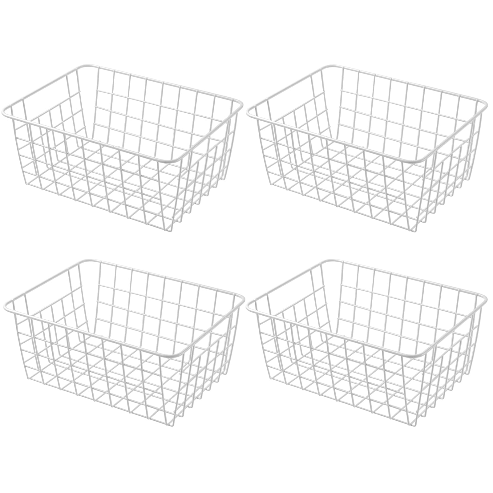 11" Upright Freezer Storage Baskets, White Wire Storage Bins Small