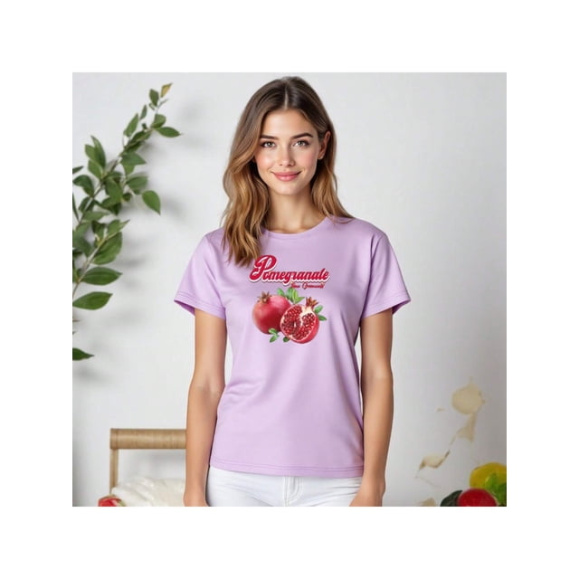 Playera Blusa De Granadas Pomegranate – Estilo Natural con Sabor a Frescura Color Lila Talla Mediana Marca Emil SaEs