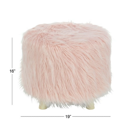 Pink Butterfly Stool - Decmode Modern 16 X 19 Inch Pink Faux Fur Foot Stool, Pink