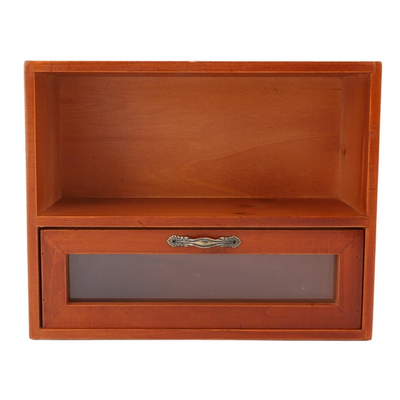 Xirurus Vintage Solid‑Wood Desktop Organizer with Clear Drawer – 1 Shelf & 1 Drawer, Ideal for Kitchen, Living Room, Bedroom