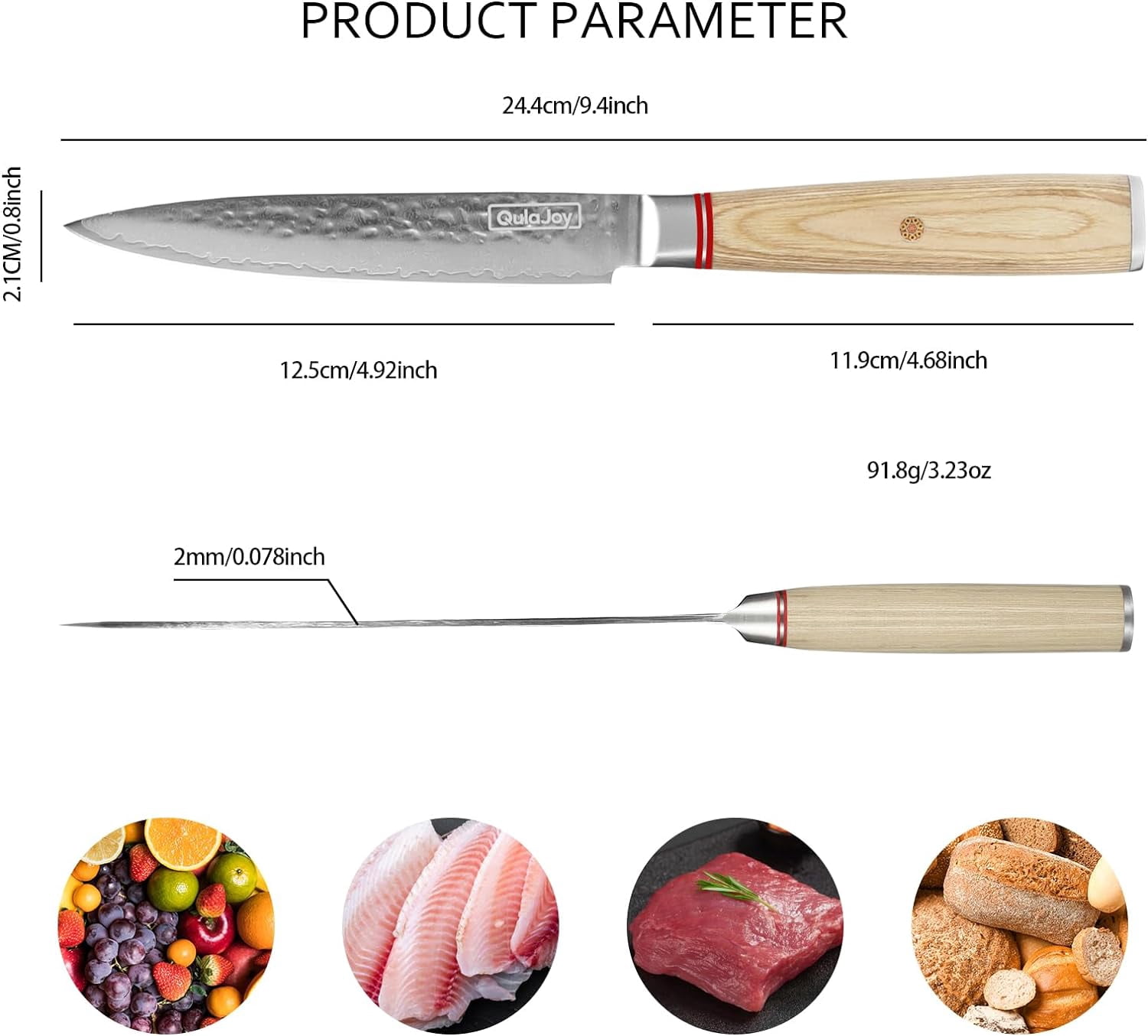 Qulajoy 4.9 Inch Utility Knife, Japanese Kitchen Knife Sharp Damascus Chef Knife for Meat Vegetable Cutting