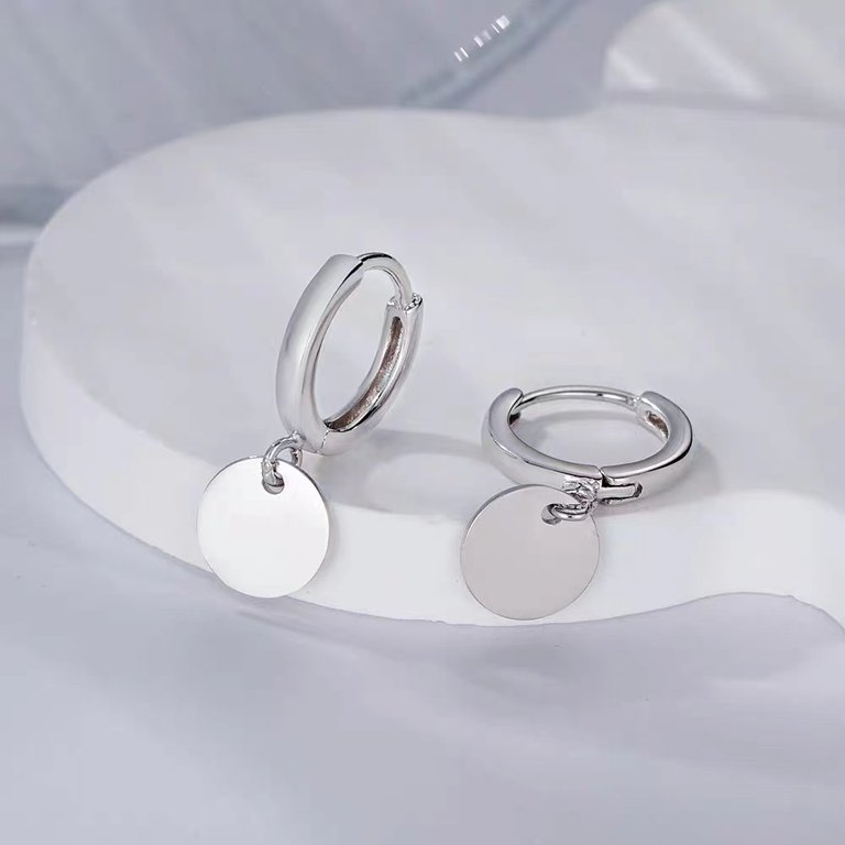 Dainty Disc Earrings For Women – Gold & Silver Circle Drop Dangle Hoops, Hypoallergenic Stainless Steel