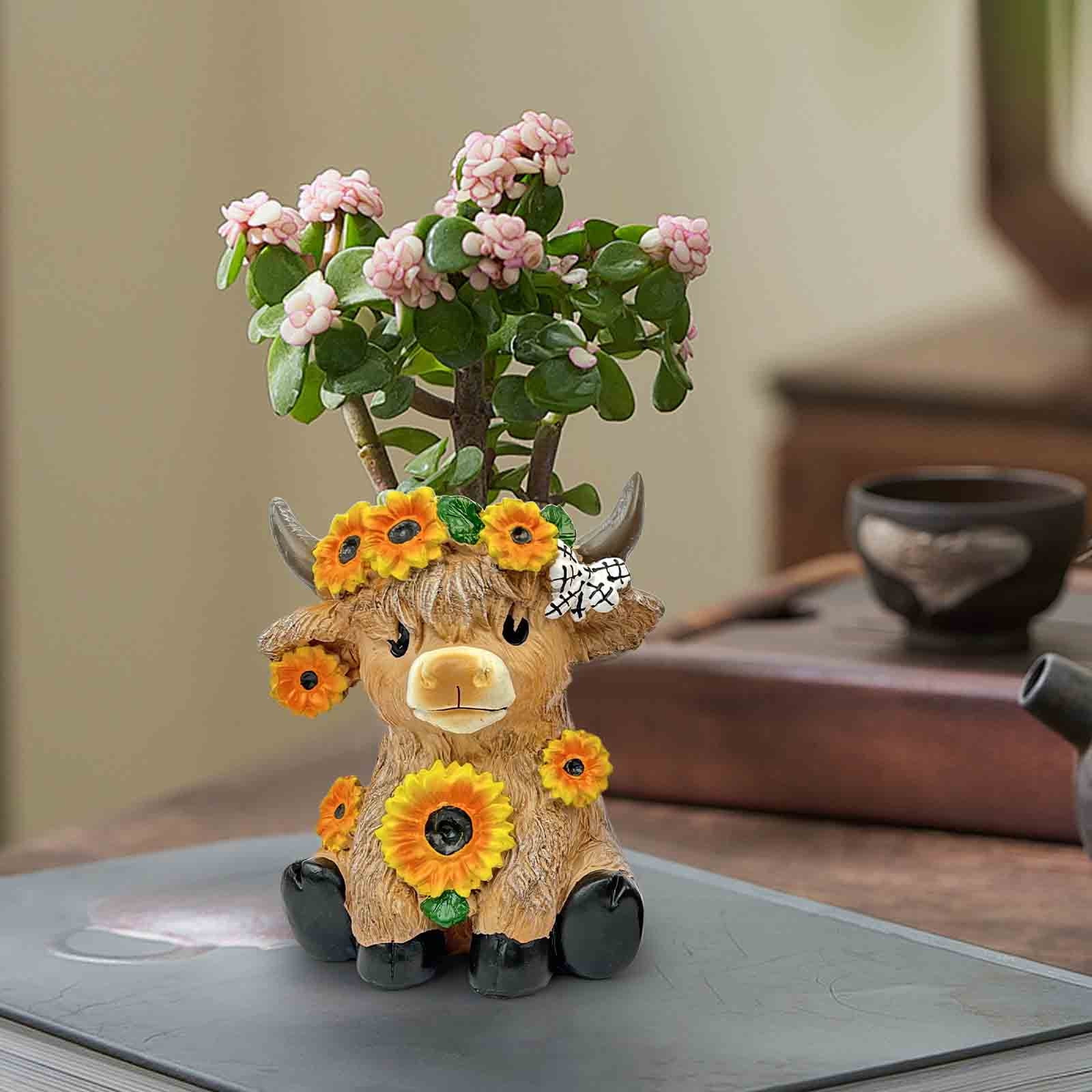 Highland Cow Planter, Outdoor/Indoor Resin Flower Pot, Cute Vase, Animal Gardens Decoration, Home Room Decor, Gifts for Pet Lovers A Clearance!