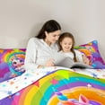thumbnail image 4 of Manfei Cartoon Unicorn 7 Pieces Bedding Comforter Set,Kawaii Initial Full Bedding Set Lightweight,Rainbow Stars Fitted Sheet Flat Sheet,Microfiber Cute Room Decor,Reversible, 4 of 7