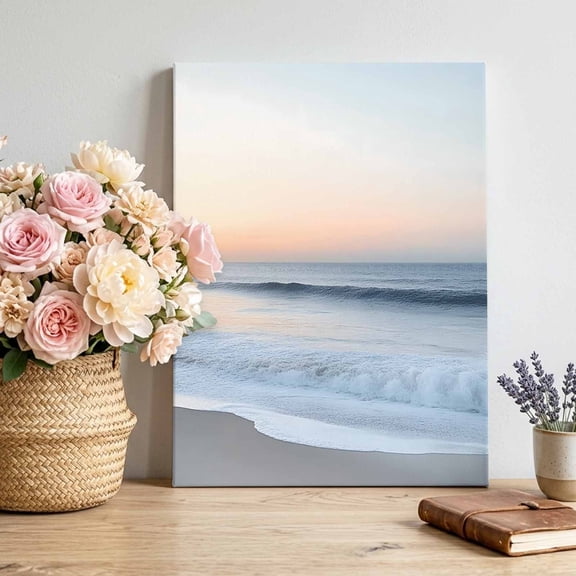 Canvas Wall Art Abstract Ocean Beach Waves Canvas Art Print Modern Blue Marine Pictures Wall Decor for Living Room Bedroom Artwork Decorations Stretched Framed Ready to Hang 16"x20"