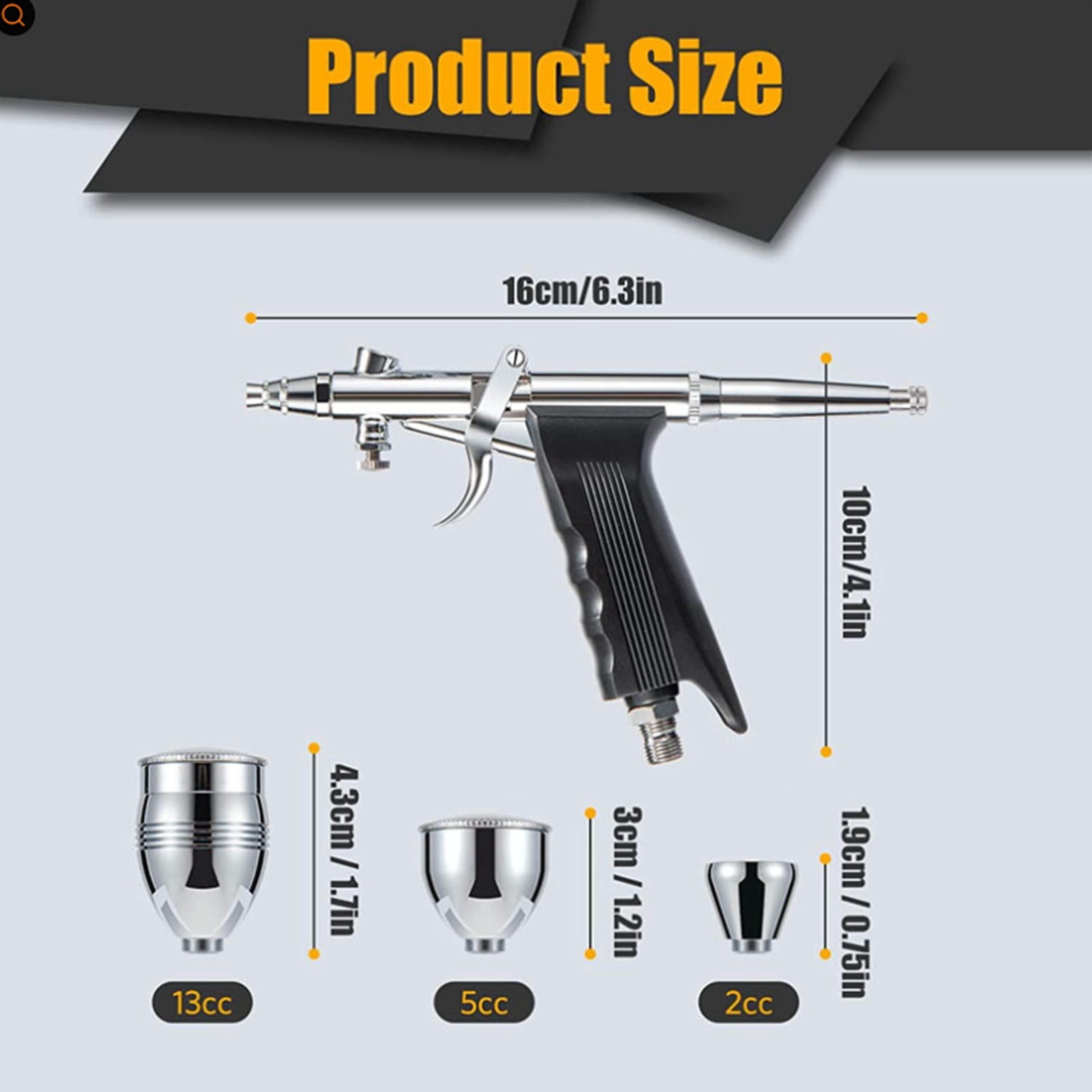 Yajisi 3‑Nozzle Dual‑Action Airbrush Kit with 2cc/5cc/13cc Cups – Adjustable Spray, 0.3‑0.5‑0.8mm, Ideal for Models, Furniture, Nail Art & Cake Decorating
