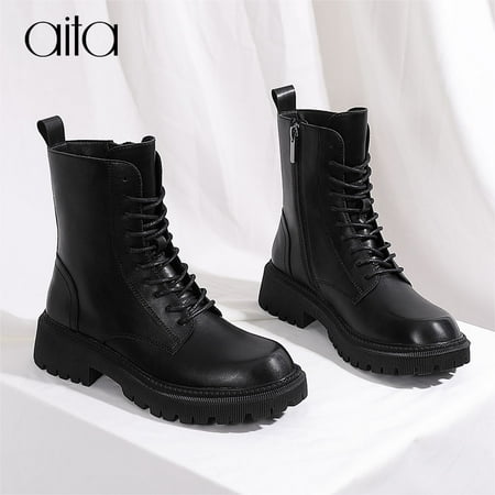 

Women‘s Black Platform Ankle Combat Boots Non Slip Fashion Comfortable Lace Up & Side Zipper Shoes Women‘s Footwear