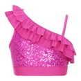 thumbnail image 1 of vastwit Girls Sequin Ruffled Ballet Dance Crop Top Performance Costume One Shoulder Modern Jazz Cami Tank Tops Hot Pink 12, 1 of 7