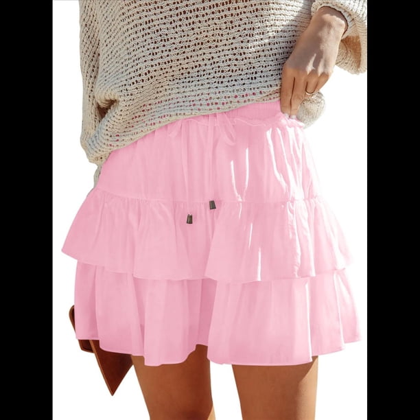 Falda Pantalón con Volantes y para Mujer, Estilo Casual, Cintura Alta, Rosa, Talla XL