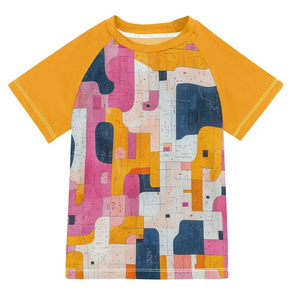 FORMRS Boys Rash Guard with Short Sleeves UPF 50 Swim Shirts Sizes 3-12T, Art Geometric