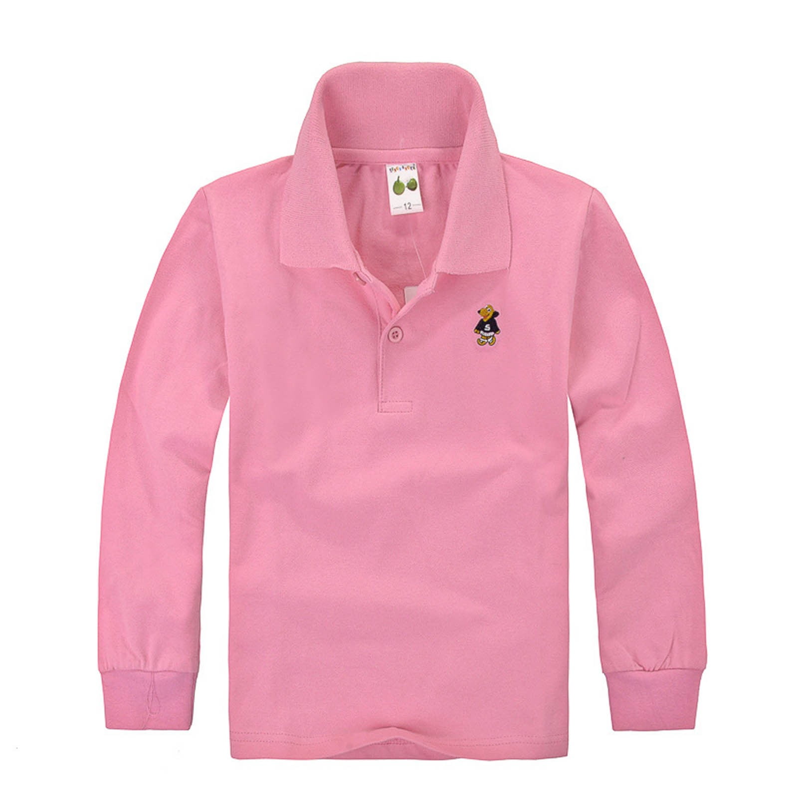 Little Boys Polo Shirt Long Sleeve School Shirt With Long Sleeves Pink 5-6T