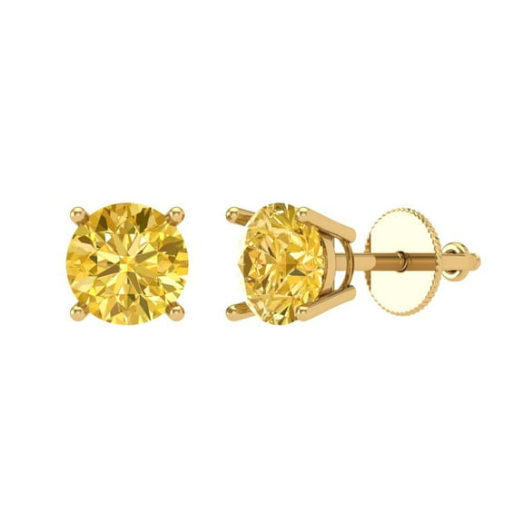 Clara Pucci 1Ct Yellow Round Cut VVS1 Screw Back Stud 18k Solid hypoallergenic Gold Designer Earrings For April