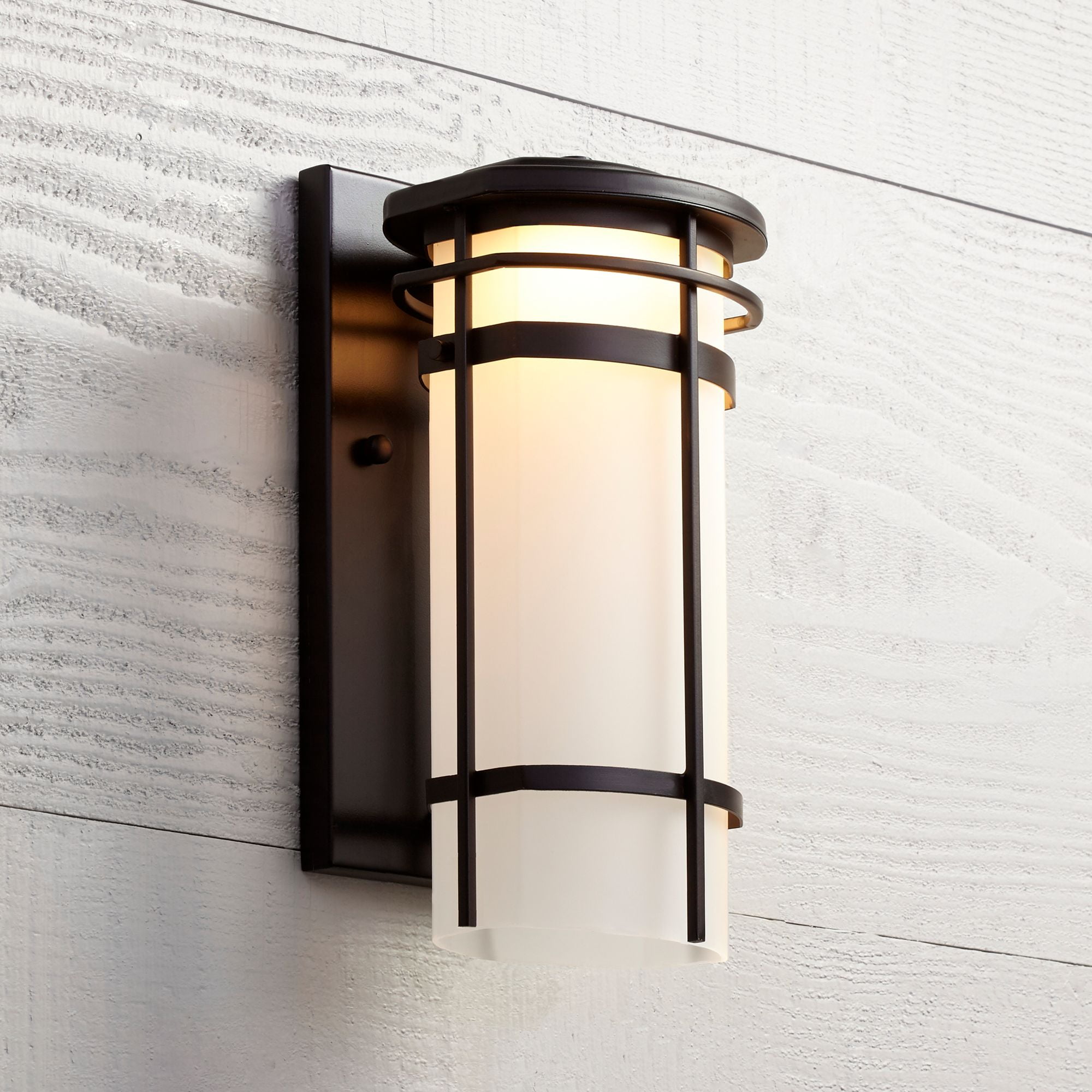 Possini Euro Design Theola Modern Outdoor Wall Light Fixture Bronze LED 12 3/4" Etched Glass Shade for Post Exterior Barn Deck House Porch Yard Patio
