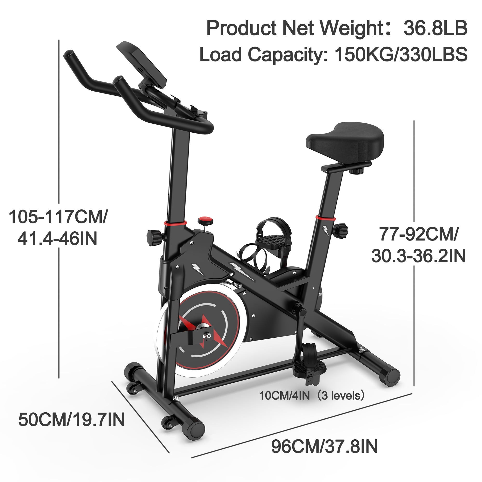 Leumius Indoor Exercise Bike,Stationary Cycling Bike with Monitor and Adjustable Resistance,Stable Base,Space Saving, Cardio Training, 330 lb Capacity,Black+Red