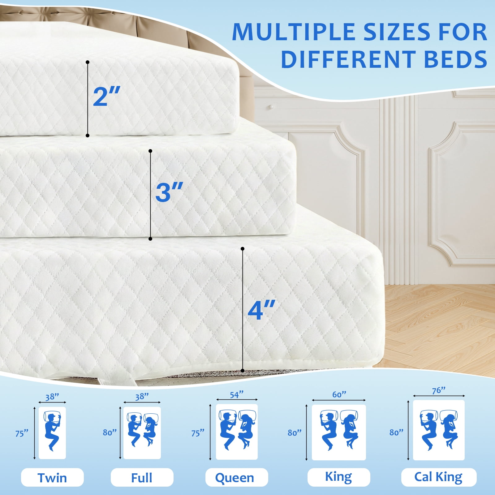 2 inches Full Size Gel Memory Foam Mattress Topper for Pressure Relief