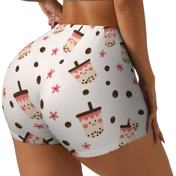 Fotbe Milk Tea Shorts Sin Costuras – Shorts Deportivos de Cintura Alta para Mujer, Elásticos para Gimnasio, Yoga, Running o Ciclismo-Medium
