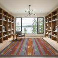 thumbnail image 2 of ODIKA 9'x12' Washable Area Rug Low Pile, Flatwoven, Boho Vintage Farmhouse Stripe Faded Border Kilim Navy Distressed Playful for Great Room, Indoor Concept, Large Living, 2 of 7