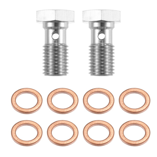 Unique Bargains 2pcs M10x1.5 Thread Turbo Brake Line Banjo Bolt with Copper Washers Single Banjo Bolt 20mm Length