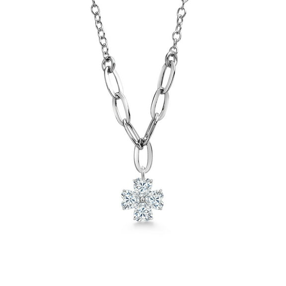 Gem Stone King Made in Italy 925 Sterling Silver Moissanite Pendant Necklace for Women with Clover Charm (0.92 cttw)