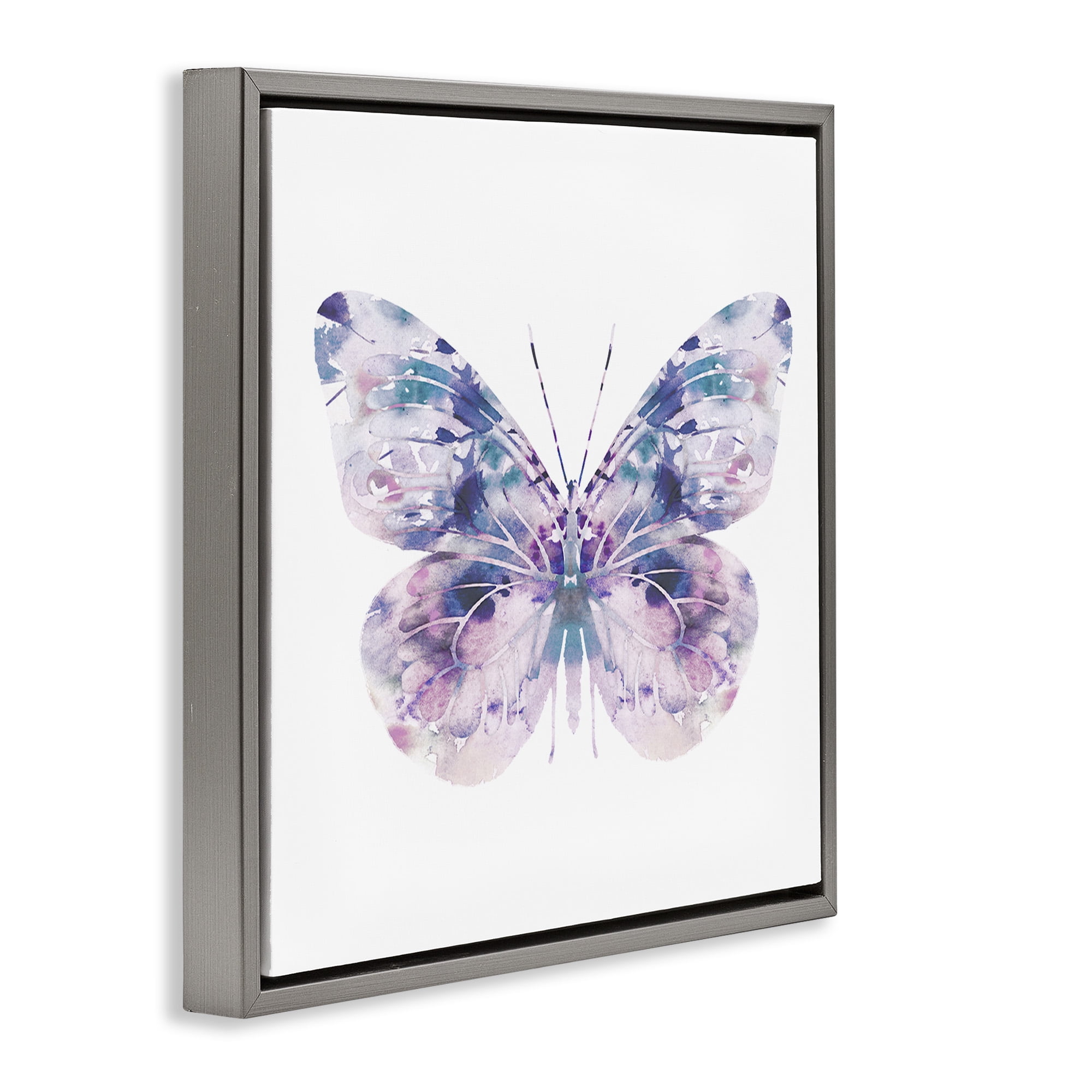 Stupell Industries Delicate Purple Butterfly Wings Animals & Insects Painting Gray Floater Framed Canvas Art Print Wall Art, 25 x 25