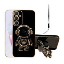 Annyojo for Galaxy A35 Case with 6D Plating Astronaut Hidden Stand and Lanyard Strap Soft Shockproof Protective Cover Luxury Phone Case for Samsung Galaxy A35 5G - Black