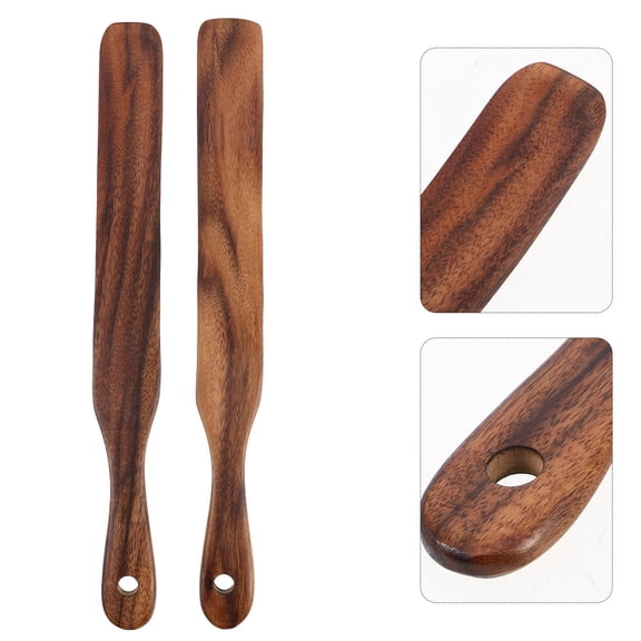 OUNONA 2pcs Wooden Sourdough Spurtles Long Handle Kitchen Spatula for Cooking Mixing Dough Stirring Wood Utensil