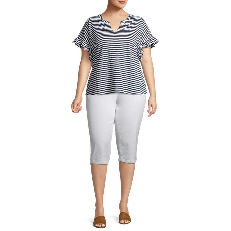 Terra & Sky Women's Plus Size Notch Neck T-Shirt 