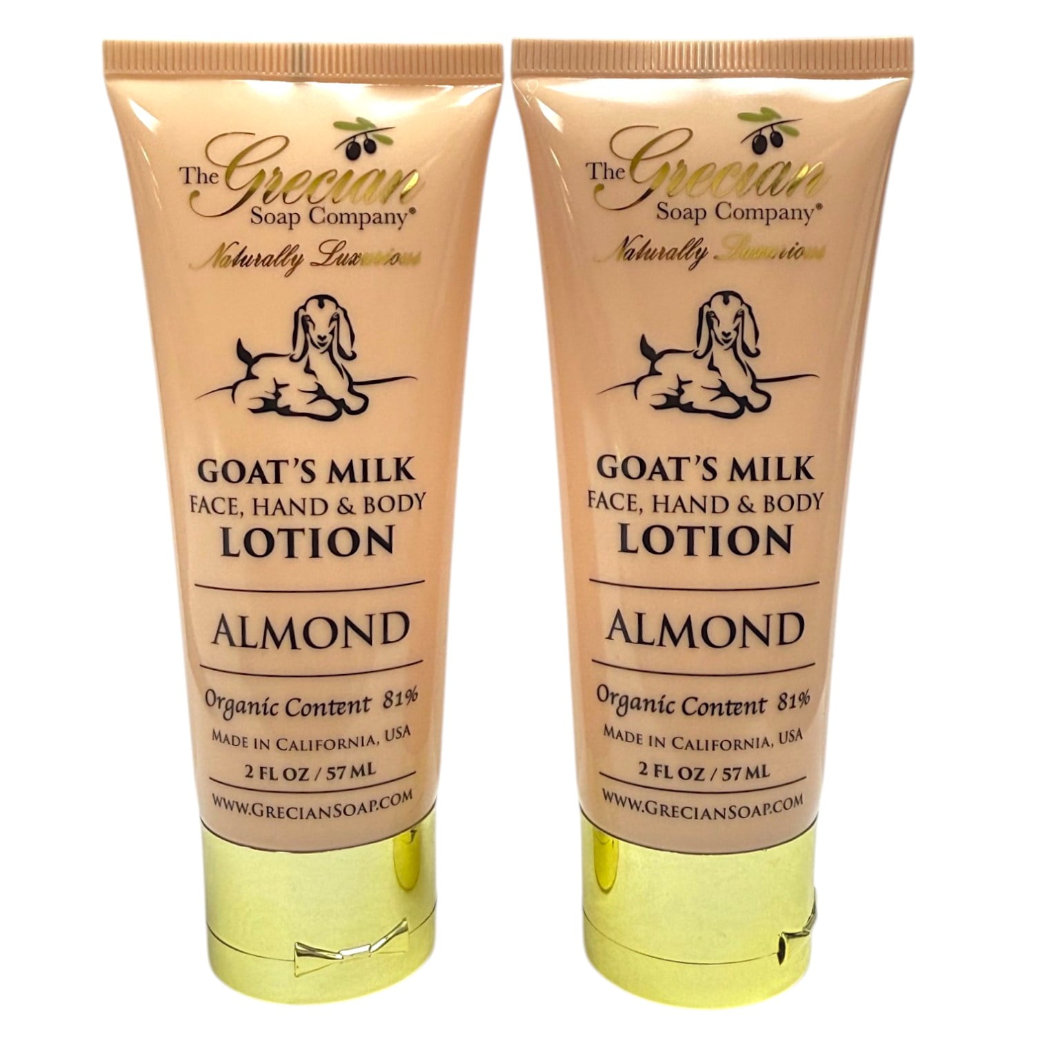 The Grecian Soap Company Organic Goat's Milk Lotion, Hydrating, Almond, 2 oz, 2 Pack