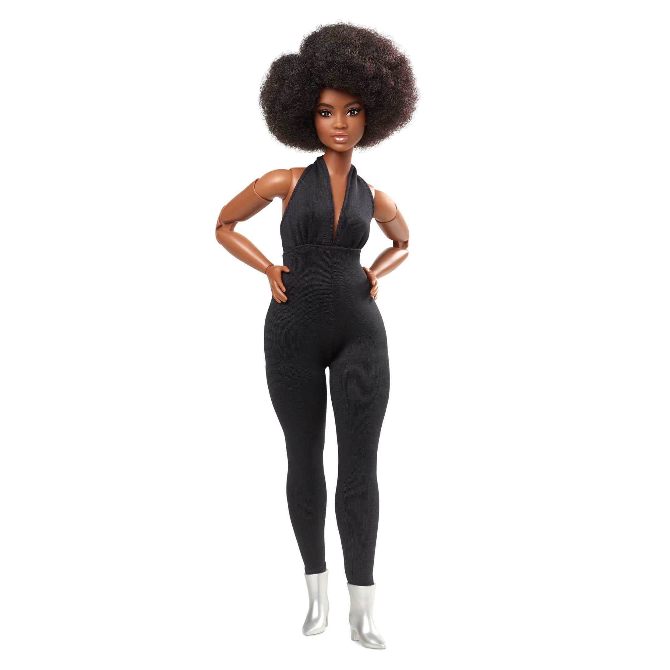 Barbie Looks Collectible Fashion Doll, Posable with Natural Hair & Black Jumpsuit