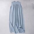 thumbnail image 4 of YABCSAZ Womens Summer Dresses Cotton Linen Sleeveless Dress Button Round Neck Solid Color Midi Dress Casual Loose Fit Oversize Dress Summer Dresses for Women 2024, 4 of 8