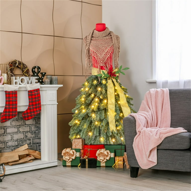 CHEERFUN 5 FT Pre-lit Mannequin Artificial Christmas Tree Dress Form with  LED Lights - Walmart.com